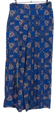 Dámska modro-ružová vzorovaná dlhá sukňa s prestrihmi C&A