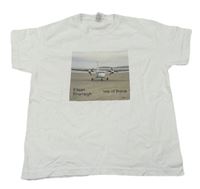 Bielo-béžové tričko s lietadlom  zn. Fruit of the Loom