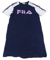 Tmavomodro-biele bavlnené šaty s logom Fila