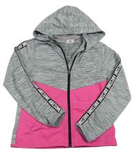 Šedo-neonově růžová sportovní propínací mikina s nápisy a kapucí H&M