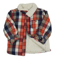 Modro-bielo-béžovo-červená kockovaná zateplená košeľová bunda St. Bernard