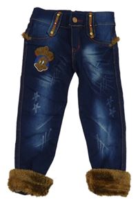 Modré rifle s obrázkem a kožíškem