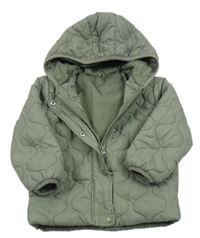 Khaki šusťáková prošívaná zateplená bunda s kapucí Tu