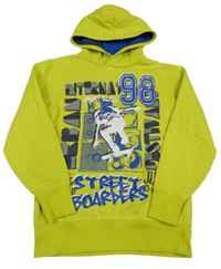 Neónově zelená mikina s potlačou a kapucňou Yigga