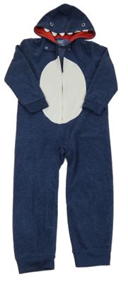 Tmavomodro-bílá fleecová kombinéza s kapucí- žralok Carter's