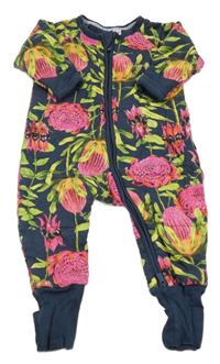 Tmavomodrý zateplený overal s kytičkami Bonds