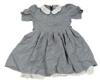 Tmavomodro-biele kockované šaty