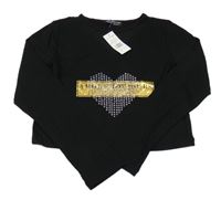 Nové - černé crop triko se srdíčkema kamínky select