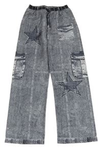 Sivo-biele teplákové wide leg nohavice Shein