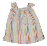 Nové - bielo-červeno-farebné pruhované plátenné šaty s volány