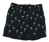 Tmavomodré plátěné kraťasy s palmami Primark