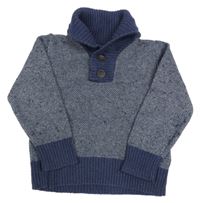 Modro-sivý melírovaný vlnený sveter s gombíkmi H&M