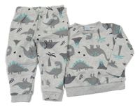 2 Set - Šedá mikina s dinosaury + tepláky bon bébé