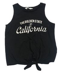 Čierny crop top s nápisom a uzlom H&M