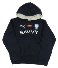 Tmavomodrá mikina s potlačou a kapucí Puma