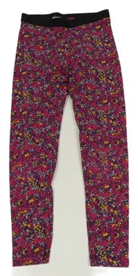 Tmavomodro-ružové kvetované legíny Pepperts