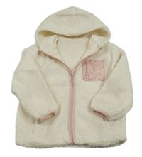 Smotanová huňatá podšitá bunda s ružovým zipsom a vreckom a kapucňou Matalan