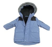 Nové - Světlemodro-tmavosivá šušťáková zimná bunda s kapucňou Dunnes stores