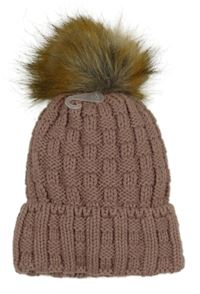 Starorůžová pletená podšitá čepice s bambulí Janina