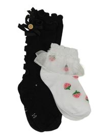 2set -  Bílé ponožky s melouny + černé podkolenky s volánky 