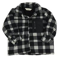 Černo-šedo-bílá kostkovaná fleecová zateplená bunda F&F