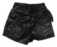 Čierne koženkové sukňové kraťasy s mašlou Shein