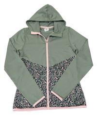 Khaki-leopardí sportovní propínací mikina s kapucí H&M