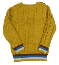 Horčicový vzorovaný sveter s prúžkami Next
