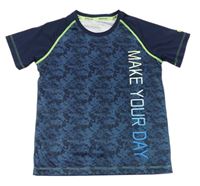 Tmavomodro-modré športové tričko s nápisom Manguun