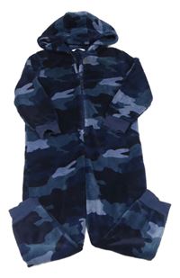 Tmavomodro-modrá army chlpatá kombinéza s kapucňou M&S