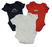 3x - Biele + červené + tmavomodré body s dinosaurom