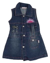 Tmavomodré prepínaci rifľové šaty so slniečkom Lucky Children