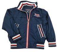 Tmavomodrá šušťáková jarná bunda s prúžkami