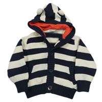 Tmavomodro-smetanový pruhovaný propínací svetr s kapucí Ladybird