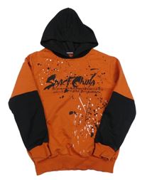 Oranžovo-černá mikina s nápisem a vzorem 