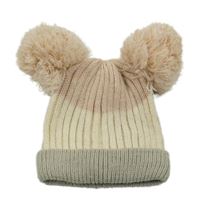 Smetanovo-světlerůžovo-béžová pletená žebrovaná čepice s bambulemi 