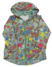 Zelená šusťáková jarní bunda s kytičkami a kapucí Primark