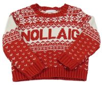 Červeno-biely vzorolvaný sveter s nápisom Leigh Tucker