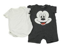 2set - Tmavošedý kraťasový overal s Mickeym + bílé body H&M