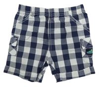 Tmavomodro-biele kockované plátenné cargo kraťasy C&A