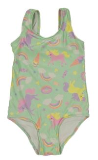 Světlezelené jednodílné plavky s jednorožci 