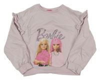 Svetloružová crop mikina s Barbie a volánikmi Sinsay