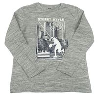 Sivo-bielo-čierne melírované tričko s potlačou a číslom YIGGA
