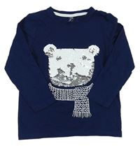 Tmavomodré tričko s medvídkem z překlápěcích flitrů Kiki&Koko