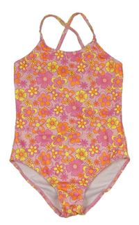 Růžové vzorované květované jednodílné plavky PRIMARK