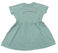 Šedoolivové teplákové šaty s nápisom PRIMARK