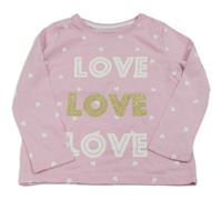 Světlerůžové melírované triko s nápisy a srdíčky PRIMARK