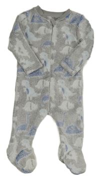 Sivo-biela plyšová kombinéza s dinosaurami Nutmeg