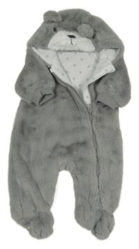 Šedá kožešinová podšitá kombinéza s kapucí - medvídek St. Bernard