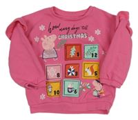 Tmavorůžová vánoční mikina s Peppa Pig a adventním kalendářem a volánky 